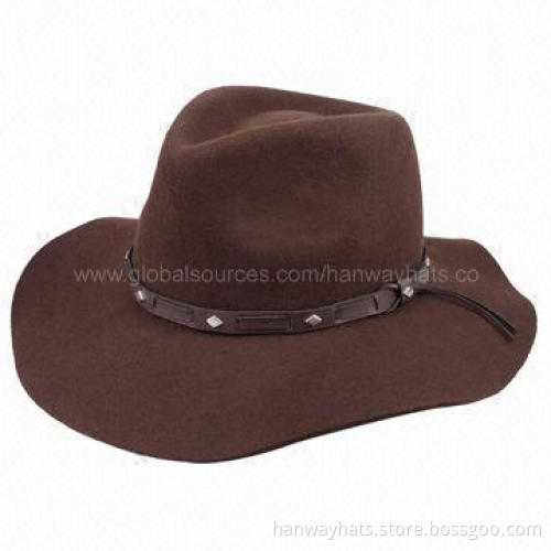 New Style Fashionable Wool Felt Cowboy Hat with PVC Band and Rivets Trim